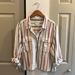 American Eagle Striped Linen Button Down